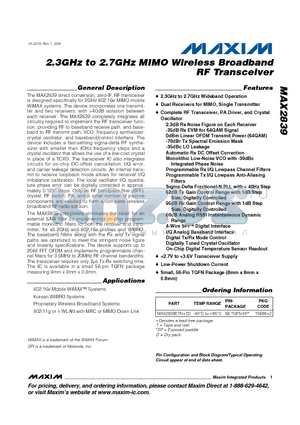 MAX2839 datasheet - 2.3GHz to 2.7GHz MIMO Wireless Broadband RF Transceiver