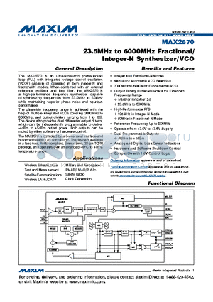 MAX2870 datasheet - 23.5MHz to 6000MHz Fractional nteger-N Synthesizer/VCO