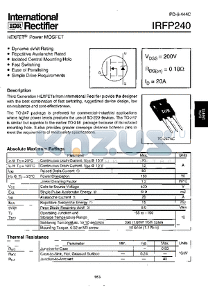 IRFP240 datasheet - Power MOSFET(Vdss=200V, Rds(on)=0.18ohm, Id=20A)