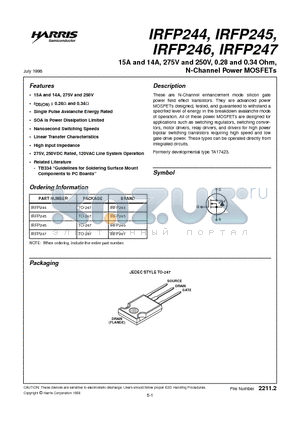 IRFP246 datasheet - 15A and 14A, 275V and 250V, 0.28 and 0.34 Ohm, N-Channel Power MOSFETs