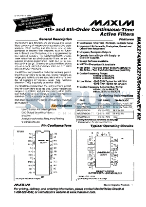 MAX274ACWI datasheet - 4th- and 8th-Order Contnuous-Time Active Filters