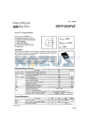 IRFP360PBF datasheet - HEXFET^ Power MOSFET