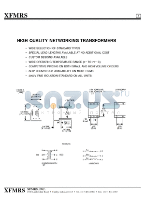 XF0106T datasheet - HIGH QUALITY NETWORKING TRANSFORMERS