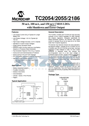 TC2054-2.6VCTTR datasheet - 50 mA, 100 mA, and 150 mA CMOS LDOs with Shutdown and Error Output