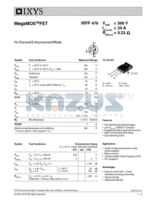 IRFP470 datasheet - N-Channel Enhancement Mode MegaMOS FET