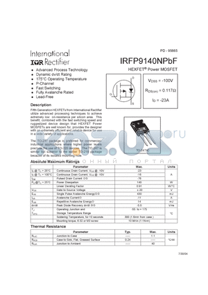 IRFP9140NPBF datasheet - HEXFET^ Power MOSFET