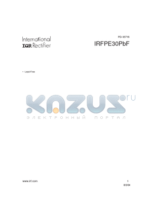 IRFPE30PBF datasheet - HEXFET Power MOSFET