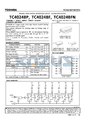 TC4024BFN datasheet - 7 STAGE RIPPLE - CARRY BINARY COUNTER/DIVIDERS