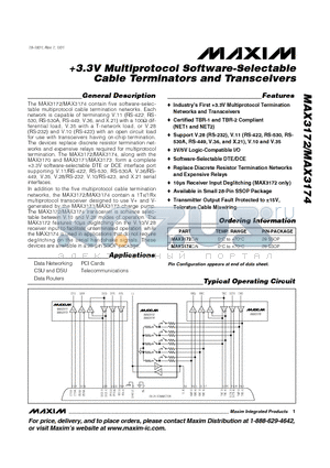 MAX3172CAI datasheet - 3.3V Multiprotocol Software-Selectable Cable Terminators and Transceivers