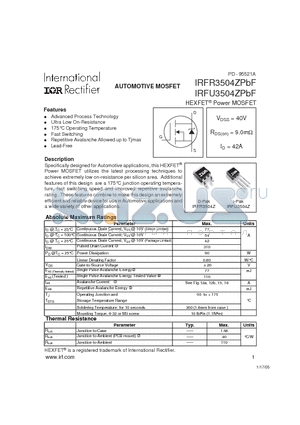 IRFR3504ZPBF datasheet - AUTOMOTIVE MOSFET