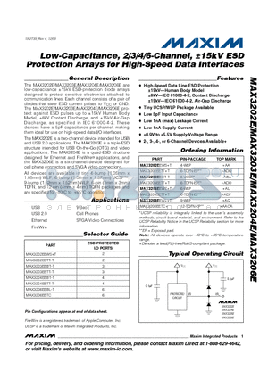 MAX3204E datasheet - Low-Capacitance, 2/3/4/6-Channel, a15kV ESD Protection Arrays for High-Speed Data Interfaces