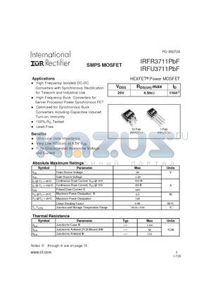 IRFR3711PBF datasheet - HEXFET Power MOSFET