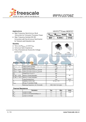 IRFR3709Z datasheet - HEXFET Power MOSFET