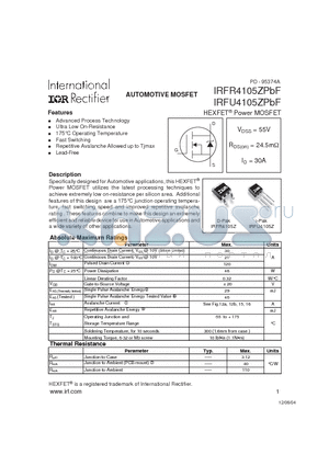 IRFR4105ZPBF datasheet - AUTOMOTIVE MOSFET