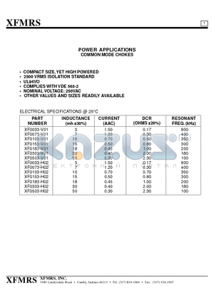 XF0303-V01 datasheet - POWER APPLICATIONS COMMON MODE CHOKES