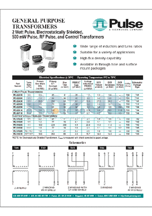 PE-5762M datasheet - 2 Watt Pulse Electrostatically Shielded, 500 mW Pulse, RF Pulse and Control Transformers