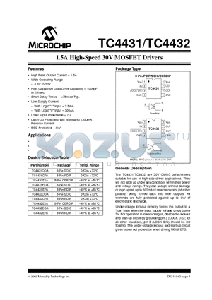 TC4432 datasheet - 1.5A High-Speed 30V MOSFET Drivers