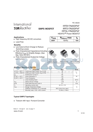 IRFS17N20DPBF datasheet - HEXFET Power MOSFET