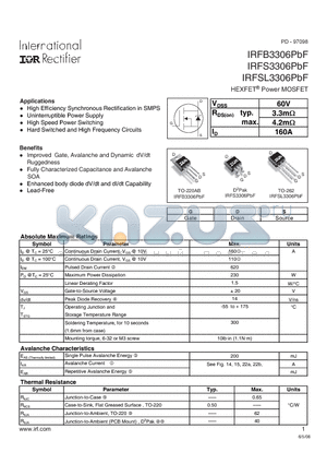 IRFS3306PBF datasheet - High Efficiency Synchronous Rectification in SMPS