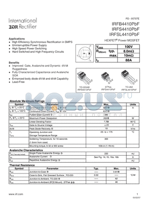 IRFSL4410PBF datasheet - HEXFET Power MOSFET