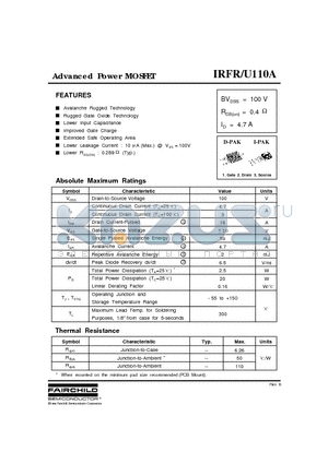 IRFU110A datasheet - Advanced Power MOSFET