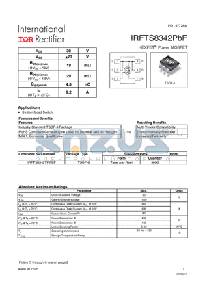 IRFTS8342PBF datasheet - Industry-Standard TSOP-6 Package