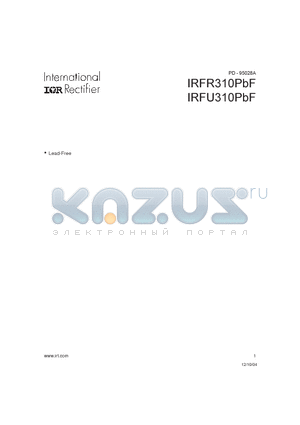 IRFU310PBF datasheet - HEXFET POWER MOSFET ( VDSS=400V , RDS(on)=3.6Y , ID=1.7A )