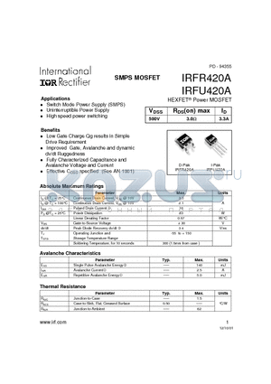 IRFU420A datasheet - SMPS MOSFET