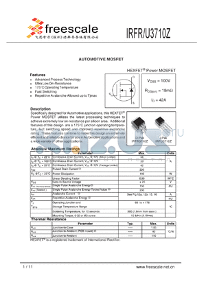 IRFU3710Z datasheet - AUTOMOTIVE MOSFET