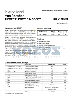 IRFY140CM datasheet - POWER MOSFET N-CHANNEL(BVdss=100V, Rds(on)=0.077ohm, Id=16*A)