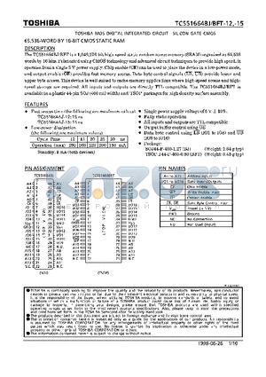 TC551664BFT-15 datasheet - 65,536-WORD BY 16-BIT CMOS STATIC RAM