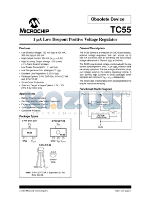 TC552502EZBTR datasheet - 1 lA Low Dropout Positive Voltage Regulator