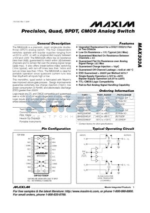 MAX333AMJP datasheet - Precision, Quad, SPDT, CMOS Analog Switch