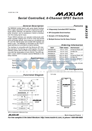 MAX335MRG datasheet - Serial Controlled, 8-Channel SPST Switch