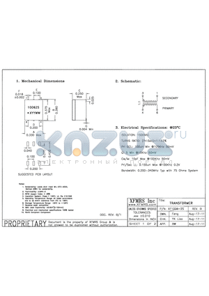 XF1006-2S datasheet - UNLESS OTHERWISE SPECIFIED TOLERANCES -0.010 DIMENSIONS IN INCH