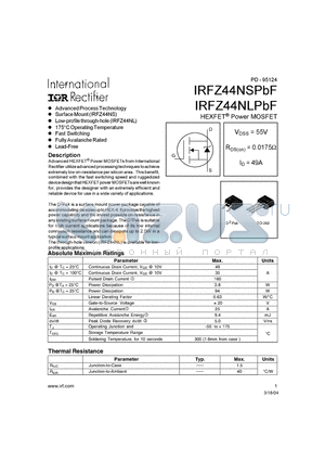 IRFZ44NSPBF datasheet - HEXFET^Power MOSFET
