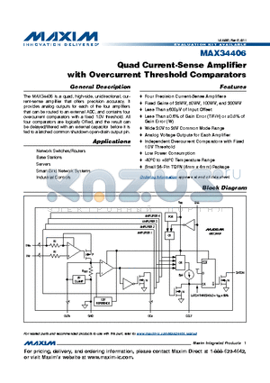 MAX34406WETG+ datasheet - Quad Current-Sense Amplifier with Overcurrent Threshold Comparators