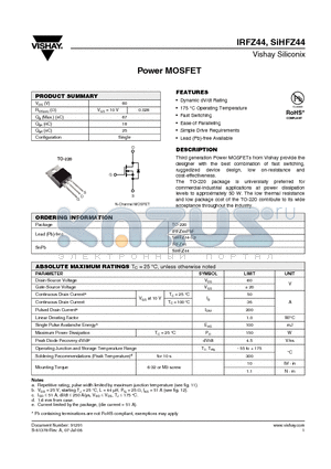 IRFZ44PBF datasheet - Power MOSFET