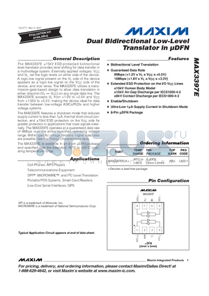 MAX3397E datasheet - Dual Bidirectional Low-Level Translator in lDFN