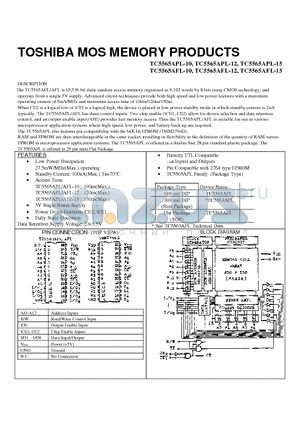 TC5565AFL-12 datasheet - 65,536 bit static random access memory organized as 8,192 words by 8 bits using CMOS technology