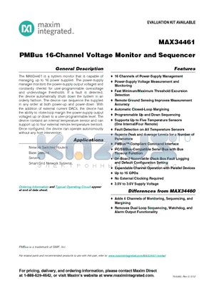MAX34461 datasheet - PMBus 16-Channel Voltage Monitor and Sequencer