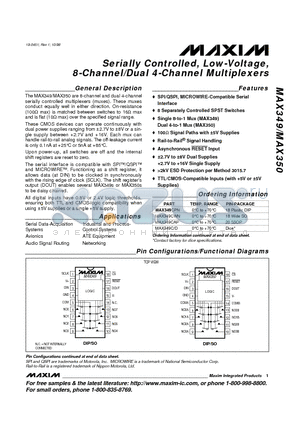 MAX350 datasheet - Serially Controlled, Low-Voltage, 8-Channel/Dual 4-Channel Multiplexers