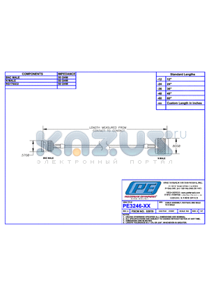 PE3246 datasheet - CABLE ASSEMBLY RG174A/U BNC MALE TO N MALE