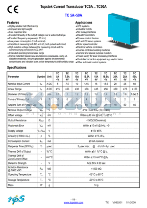 TC5A4V datasheet - Topstek Current Transducer