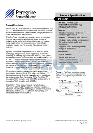 PE3291 datasheet - 1200 MHz / 550 MHz Dual Fractional-N FlexiPower PLL for Frequency Synthesis