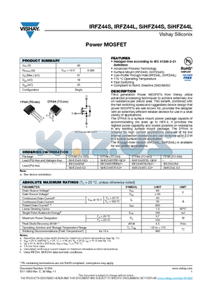 IRFZ44LPBF datasheet - Power MOSFET