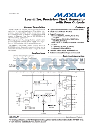 MAX3624 datasheet - Low-Jitter, Precision Clock Generator with Four Outputs