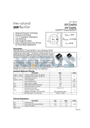 IRFZ48RL datasheet - HEXFET Power MOSFET