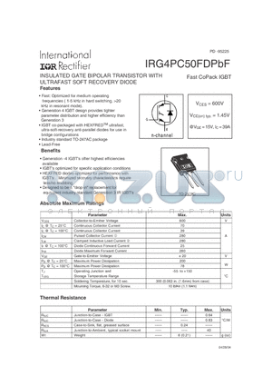 IRG4PC50FDPBF datasheet - INSULATED GATE BIPOLAR TRANSISTOR WITH ULTRAFAST SOFT RECOVERY DIODE