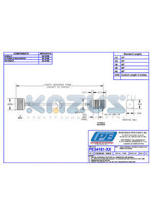 PE34181 datasheet - CABLE ASSEMBLY RG188A/U N MALE TO N FEMALE BULKHEAD